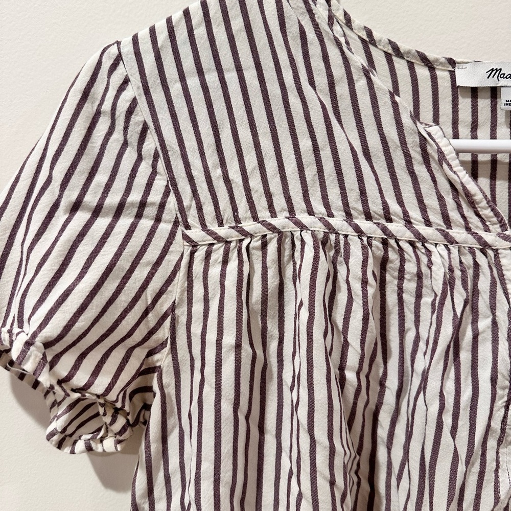 Madewell Black and White Tiered Short Sleeve Blouse - Picture 3 of 7